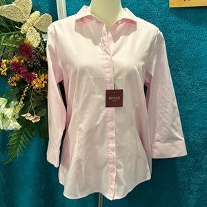 Red House pink non iron 100% cotton button up shirt, Sz L washable spot on back